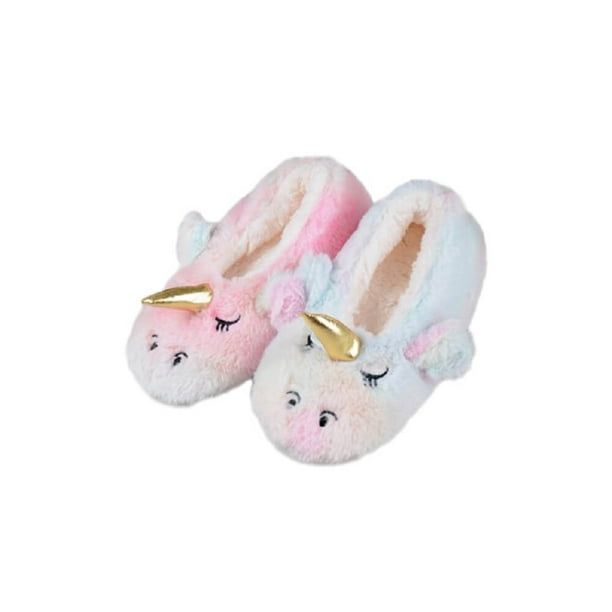 Unicorn Girls House Slippers Faux Fur Plush Sz 7-8 Deerforms Shoes Christmas